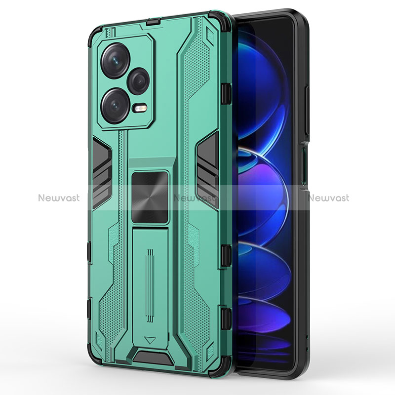 Silicone Matte Finish and Plastic Back Cover Case with Magnetic Stand KC1 for Xiaomi Redmi Note 12 Pro+ Plus 5G Green