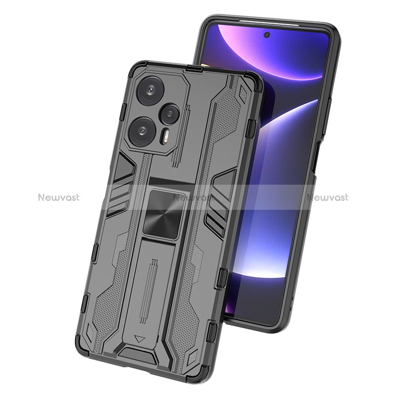 Silicone Matte Finish and Plastic Back Cover Case with Magnetic Stand KC1 for Xiaomi Redmi Note 12 Turbo 5G