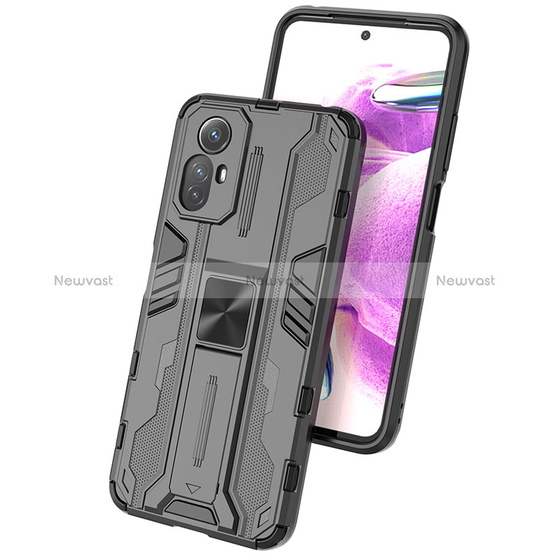 Silicone Matte Finish and Plastic Back Cover Case with Magnetic Stand KC1 for Xiaomi Redmi Note 12S