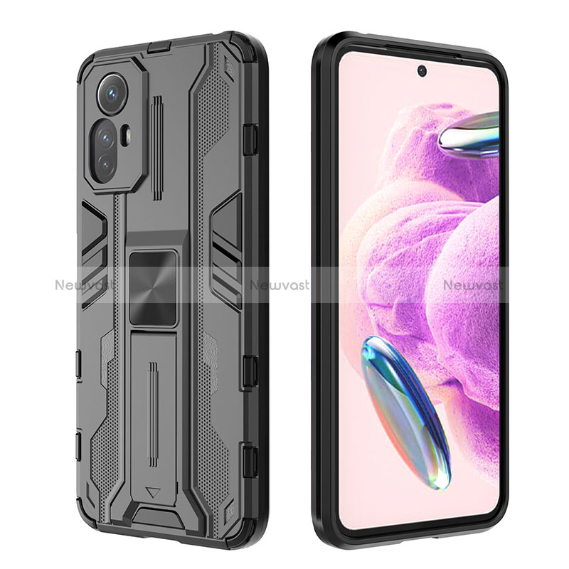 Silicone Matte Finish and Plastic Back Cover Case with Magnetic Stand KC1 for Xiaomi Redmi Note 12S