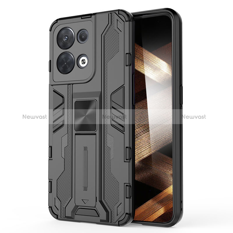 Silicone Matte Finish and Plastic Back Cover Case with Magnetic Stand KC1 for Xiaomi Redmi Note 13 5G Black