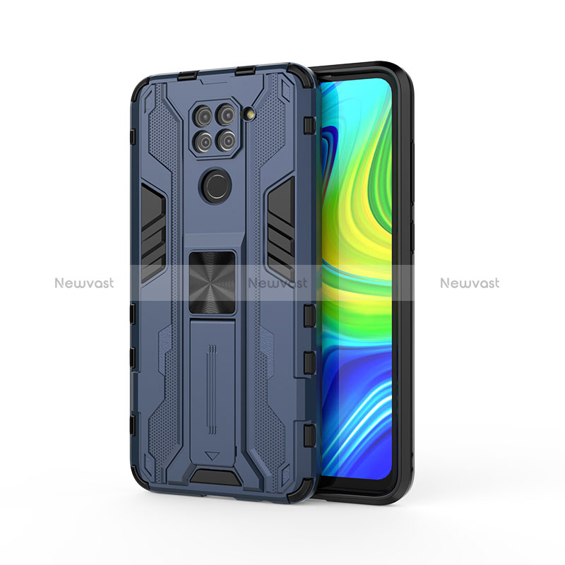 Silicone Matte Finish and Plastic Back Cover Case with Magnetic Stand KC1 for Xiaomi Redmi Note 9 Blue