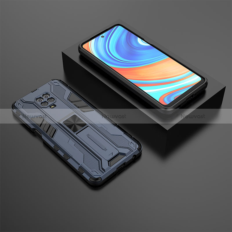 Silicone Matte Finish and Plastic Back Cover Case with Magnetic Stand KC1 for Xiaomi Redmi Note 9S Blue