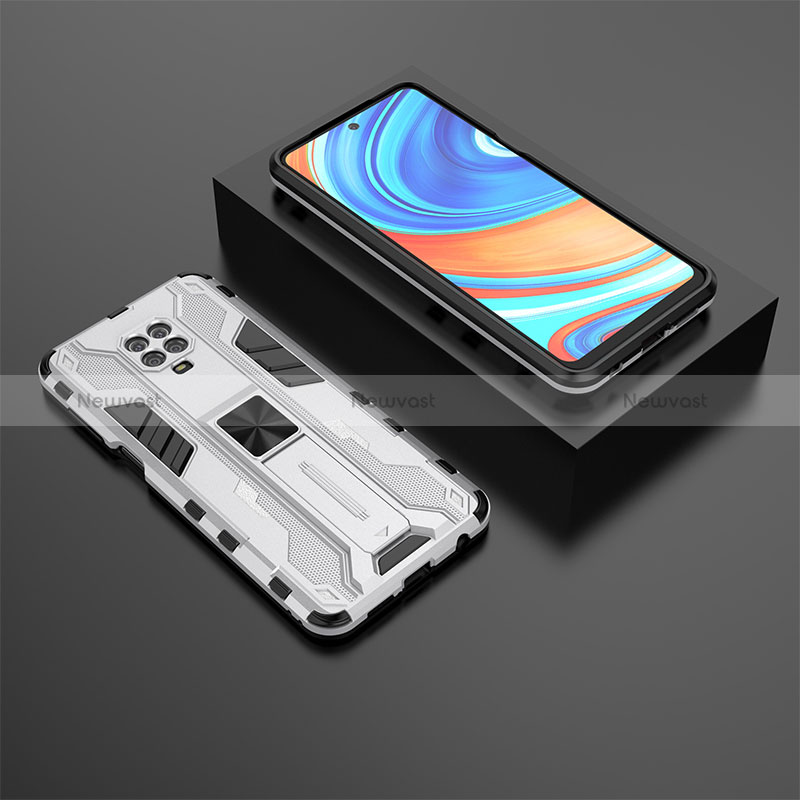Silicone Matte Finish and Plastic Back Cover Case with Magnetic Stand KC1 for Xiaomi Redmi Note 9S Silver