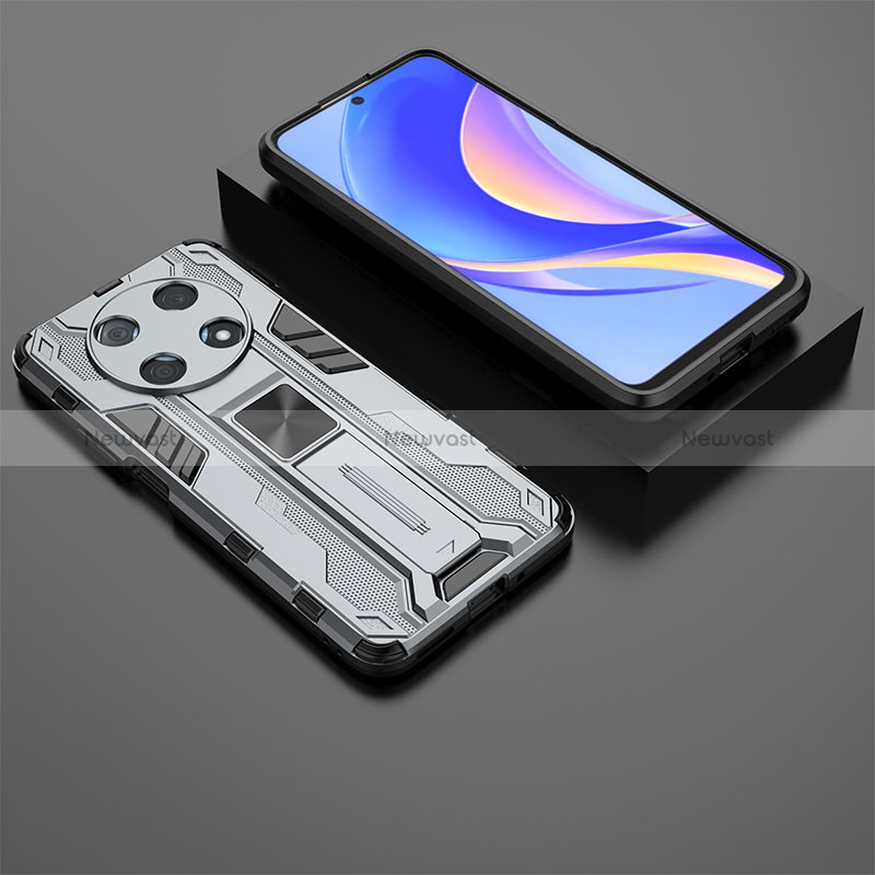 Silicone Matte Finish and Plastic Back Cover Case with Magnetic Stand KC2 for Huawei Enjoy 50 Pro Gray