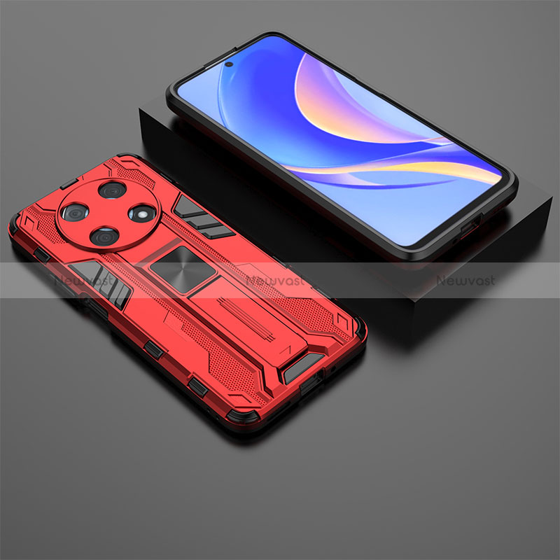 Silicone Matte Finish and Plastic Back Cover Case with Magnetic Stand KC2 for Huawei Enjoy 50 Pro Red