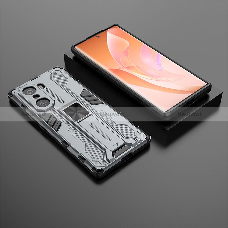 Silicone Matte Finish and Plastic Back Cover Case with Magnetic Stand KC2 for Huawei Honor 60 Pro 5G