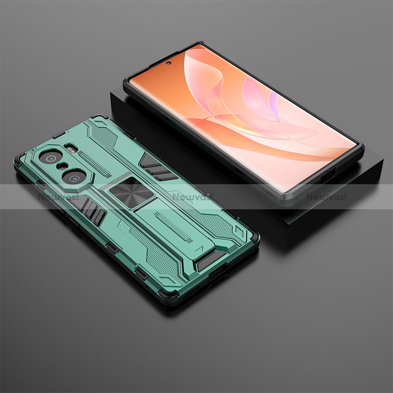 Silicone Matte Finish and Plastic Back Cover Case with Magnetic Stand KC2 for Huawei Honor 60 Pro 5G