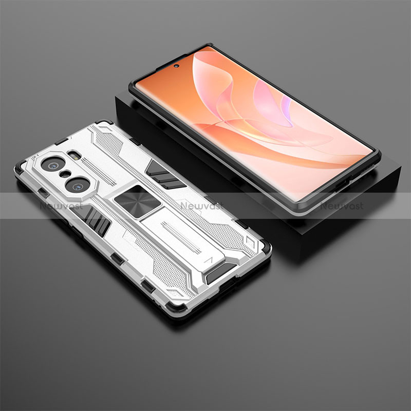 Silicone Matte Finish and Plastic Back Cover Case with Magnetic Stand KC2 for Huawei Honor 60 Pro 5G