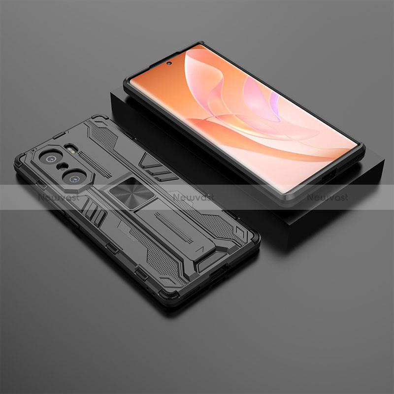 Silicone Matte Finish and Plastic Back Cover Case with Magnetic Stand KC2 for Huawei Honor 60 Pro 5G