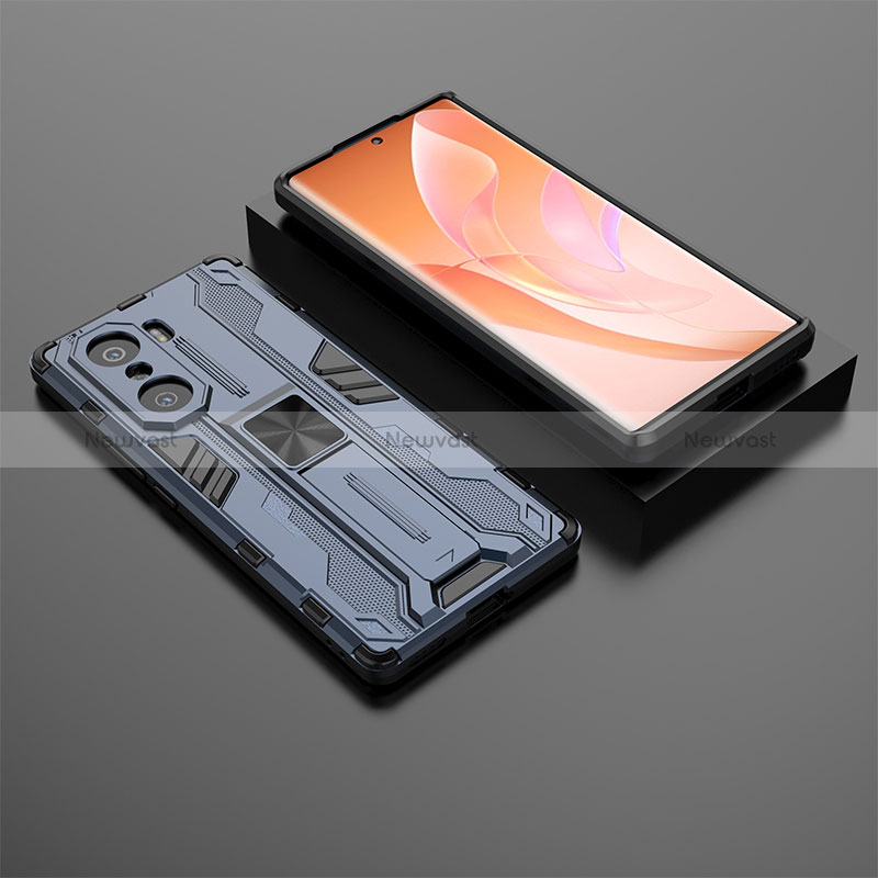 Silicone Matte Finish and Plastic Back Cover Case with Magnetic Stand KC2 for Huawei Honor 60 Pro 5G