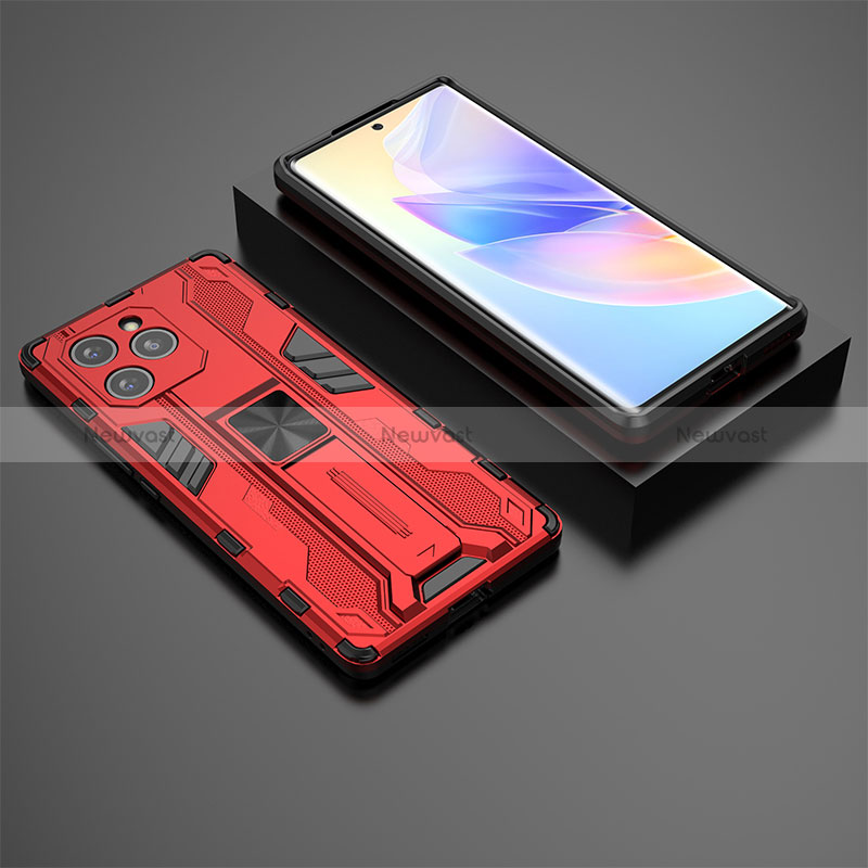 Silicone Matte Finish and Plastic Back Cover Case with Magnetic Stand KC2 for Huawei Honor 60 SE 5G