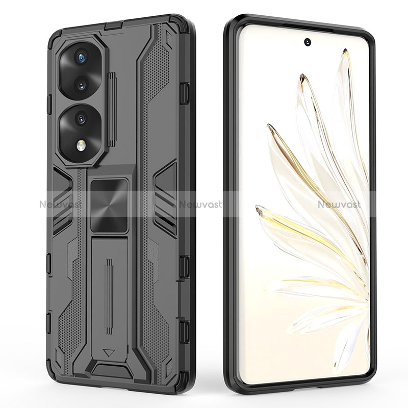 Silicone Matte Finish and Plastic Back Cover Case with Magnetic Stand KC2 for Huawei Honor 70 Pro+ Plus 5G