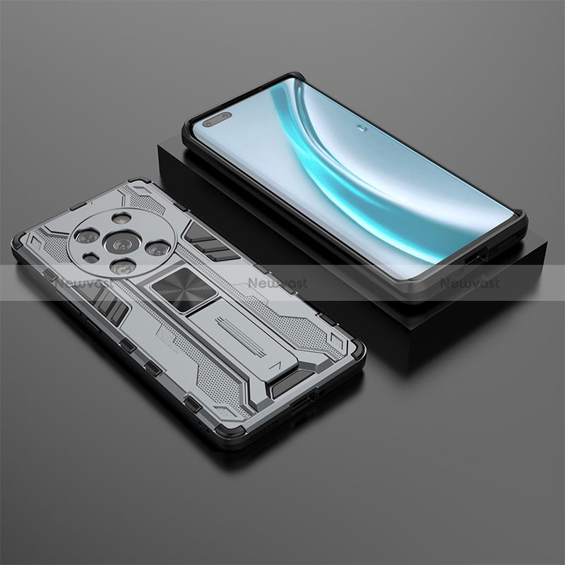 Silicone Matte Finish and Plastic Back Cover Case with Magnetic Stand KC2 for Huawei Honor Magic3 5G Gray