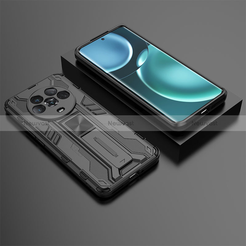 Silicone Matte Finish and Plastic Back Cover Case with Magnetic Stand KC2 for Huawei Honor Magic4 5G Black