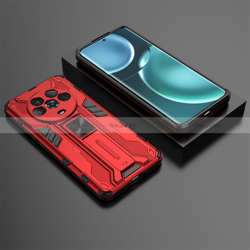 Silicone Matte Finish and Plastic Back Cover Case with Magnetic Stand KC2 for Huawei Honor Magic4 5G Red