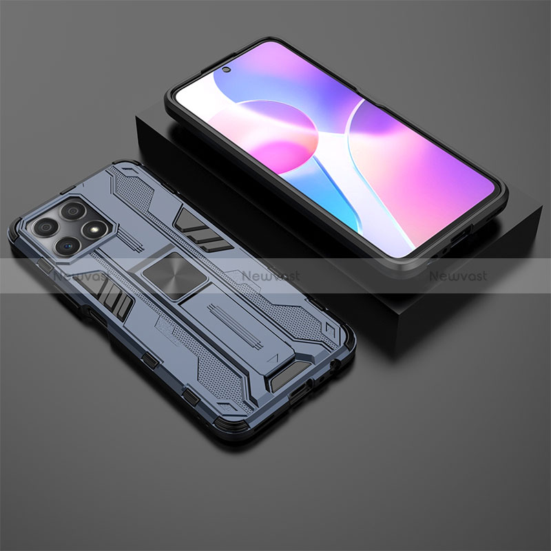 Silicone Matte Finish and Plastic Back Cover Case with Magnetic Stand KC2 for Huawei Honor X30i