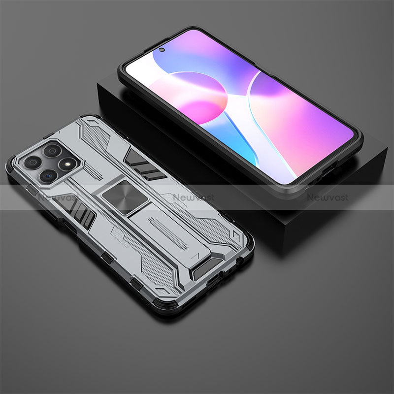 Silicone Matte Finish and Plastic Back Cover Case with Magnetic Stand KC2 for Huawei Honor X30i