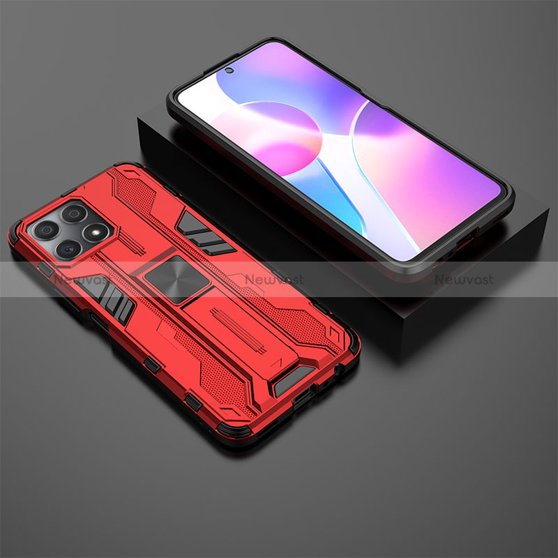 Silicone Matte Finish and Plastic Back Cover Case with Magnetic Stand KC2 for Huawei Honor X30i