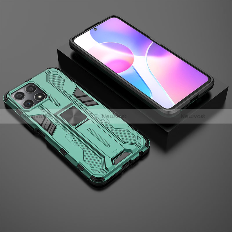 Silicone Matte Finish and Plastic Back Cover Case with Magnetic Stand KC2 for Huawei Honor X30i