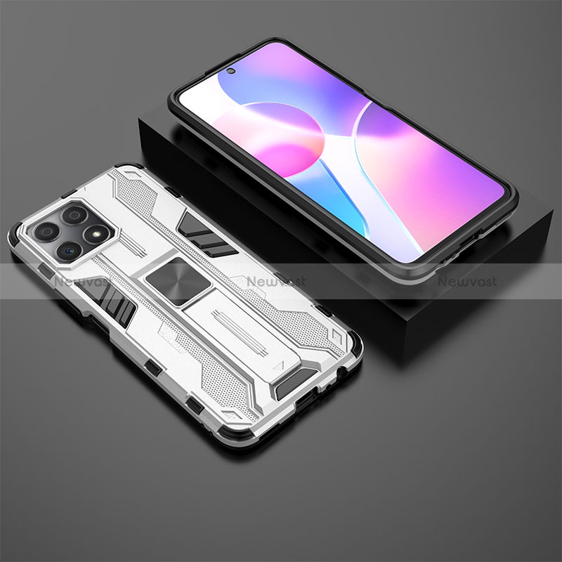 Silicone Matte Finish and Plastic Back Cover Case with Magnetic Stand KC2 for Huawei Honor X30i