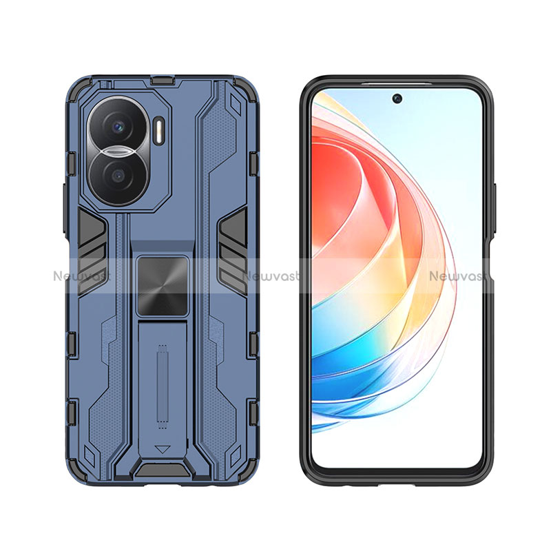 Silicone Matte Finish and Plastic Back Cover Case with Magnetic Stand KC2 for Huawei Honor X40i 5G