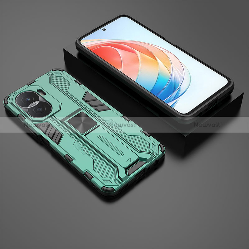 Silicone Matte Finish and Plastic Back Cover Case with Magnetic Stand KC2 for Huawei Honor X40i 5G