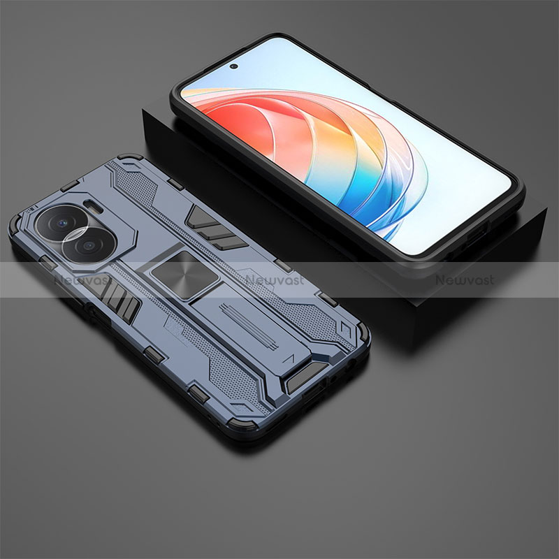 Silicone Matte Finish and Plastic Back Cover Case with Magnetic Stand KC2 for Huawei Honor X40i 5G