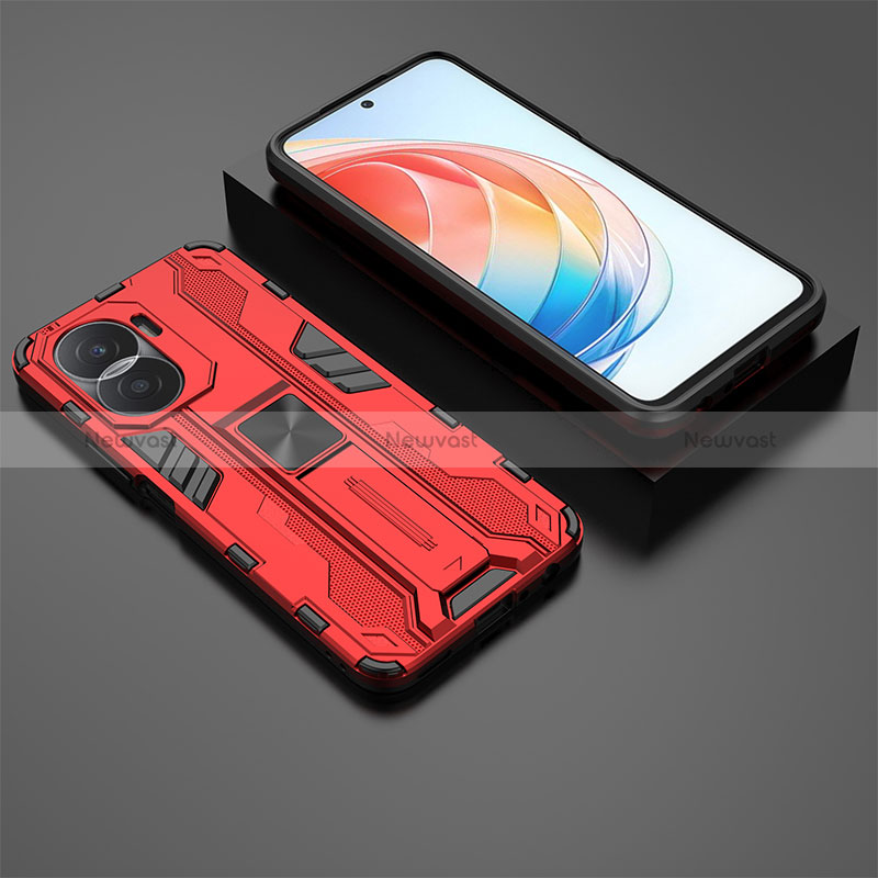 Silicone Matte Finish and Plastic Back Cover Case with Magnetic Stand KC2 for Huawei Honor X40i 5G