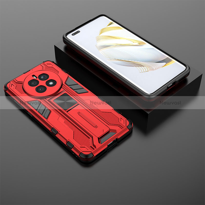 Silicone Matte Finish and Plastic Back Cover Case with Magnetic Stand KC2 for Huawei Mate 50 Red