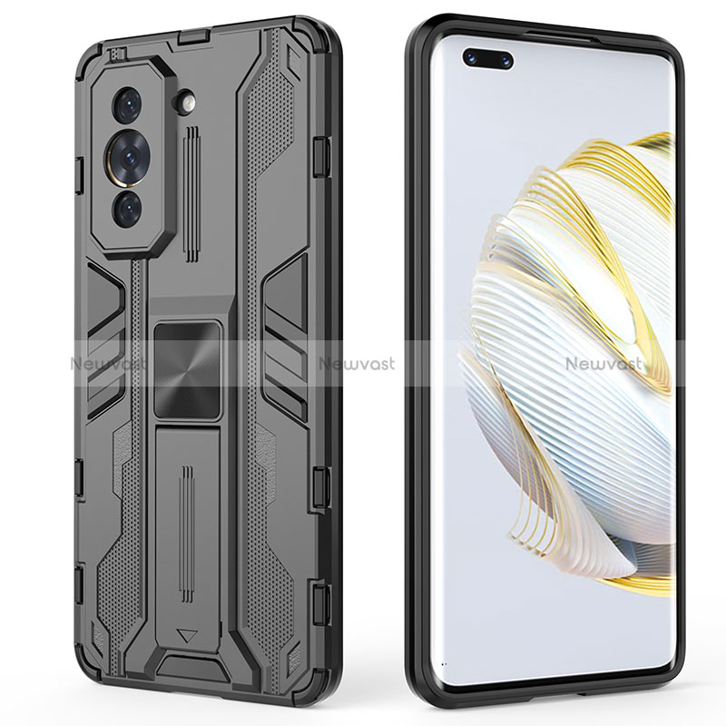 Silicone Matte Finish and Plastic Back Cover Case with Magnetic Stand KC2 for Huawei Nova 10 Pro