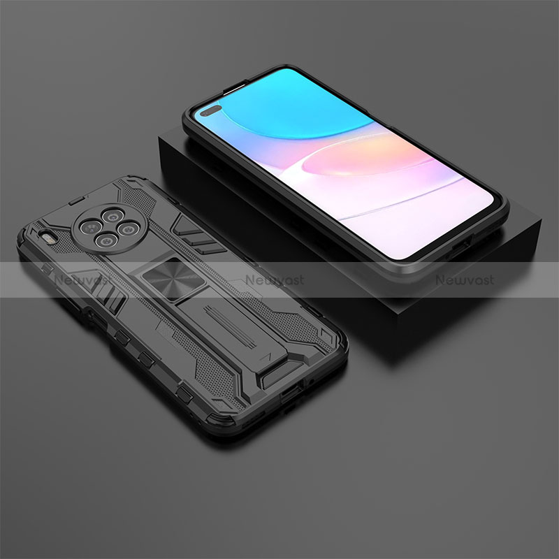 Silicone Matte Finish and Plastic Back Cover Case with Magnetic Stand KC2 for Huawei Nova 8i Black