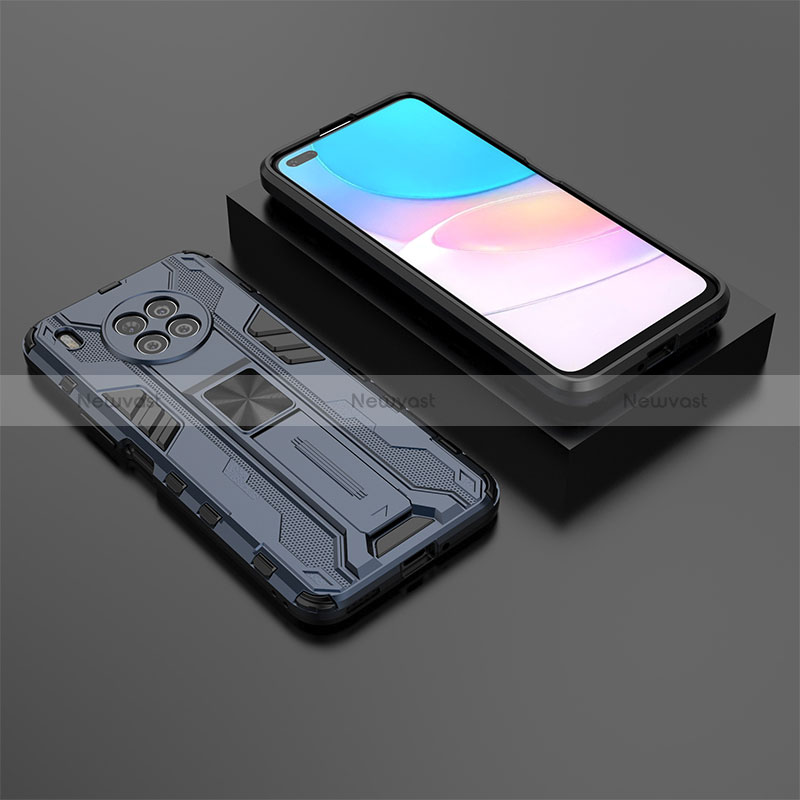 Silicone Matte Finish and Plastic Back Cover Case with Magnetic Stand KC2 for Huawei Nova 8i Blue