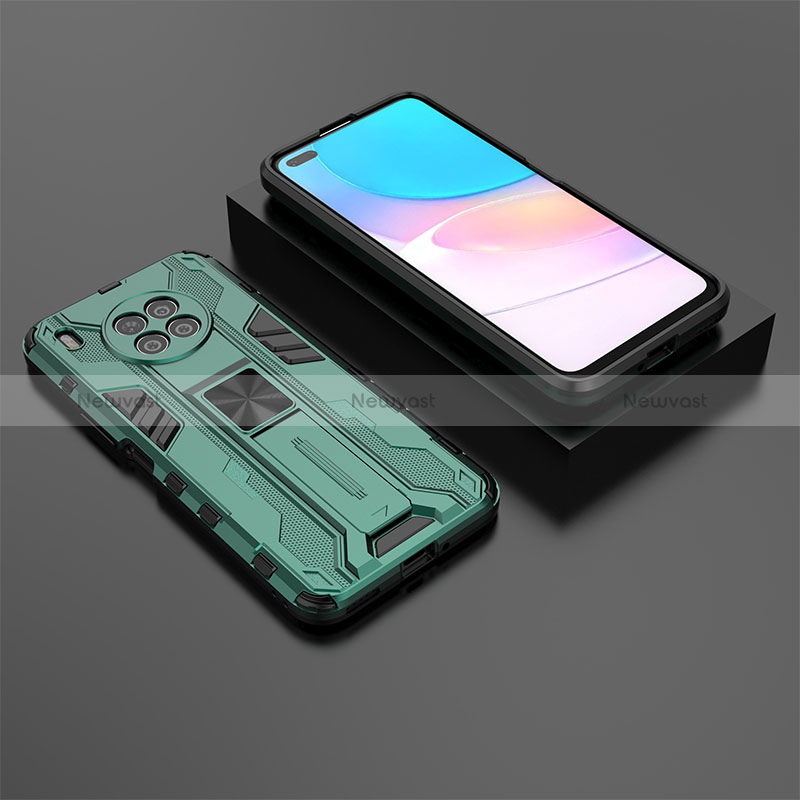 Silicone Matte Finish and Plastic Back Cover Case with Magnetic Stand KC2 for Huawei Nova 8i Green