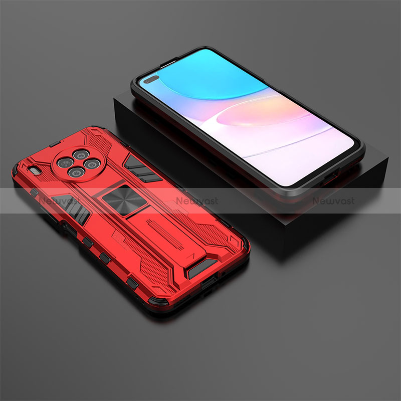 Silicone Matte Finish and Plastic Back Cover Case with Magnetic Stand KC2 for Huawei Nova 8i Red
