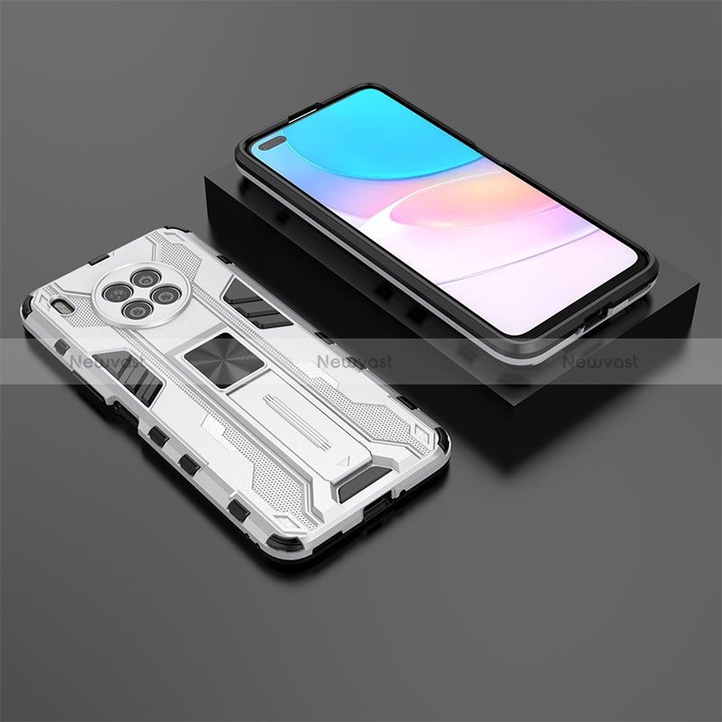 Silicone Matte Finish and Plastic Back Cover Case with Magnetic Stand KC2 for Huawei Nova 8i White