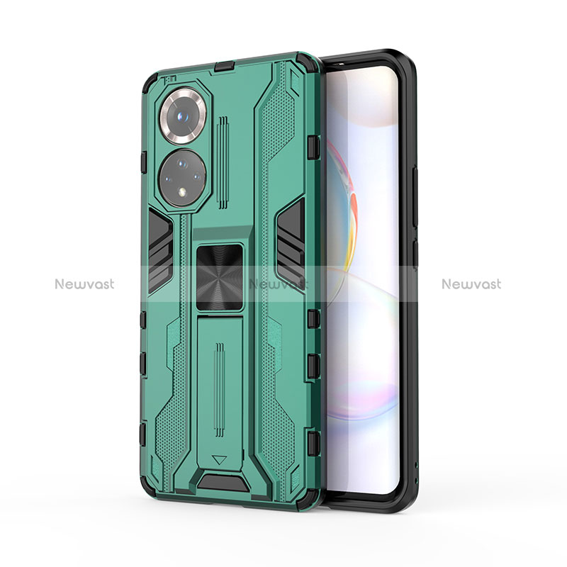 Silicone Matte Finish and Plastic Back Cover Case with Magnetic Stand KC2 for Huawei Nova 9 Green