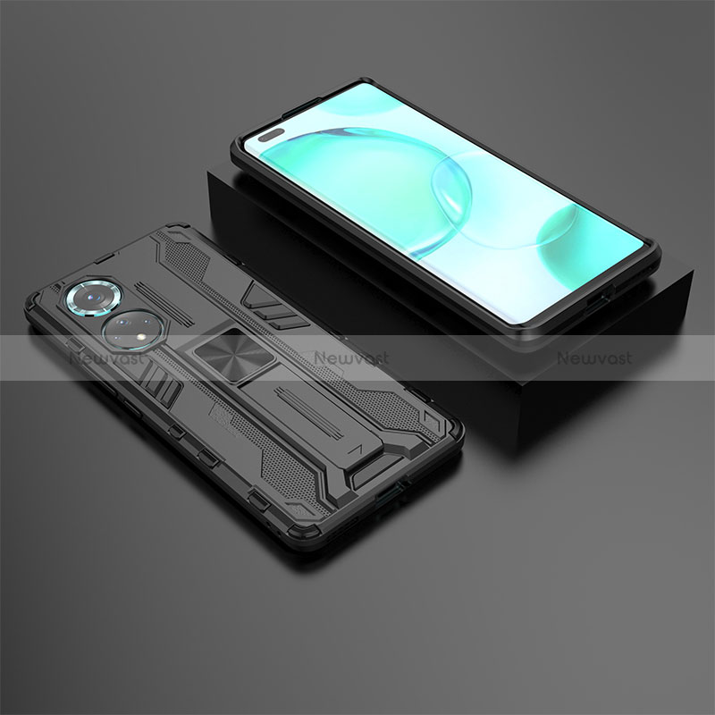 Silicone Matte Finish and Plastic Back Cover Case with Magnetic Stand KC2 for Huawei Nova 9 Pro Black