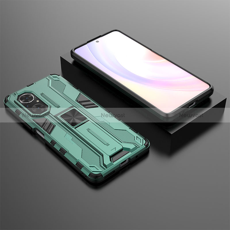 Silicone Matte Finish and Plastic Back Cover Case with Magnetic Stand KC2 for Huawei Nova 9 SE