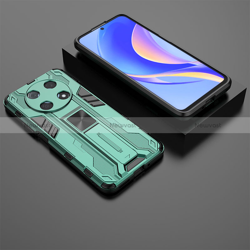 Silicone Matte Finish and Plastic Back Cover Case with Magnetic Stand KC2 for Huawei Nova Y90 Green