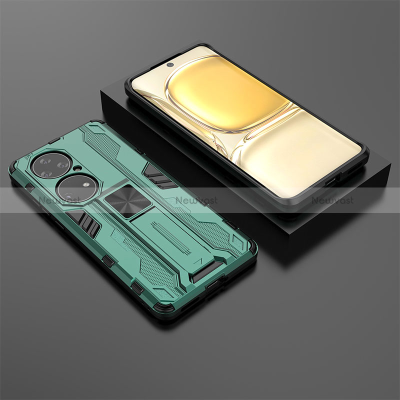 Silicone Matte Finish and Plastic Back Cover Case with Magnetic Stand KC2 for Huawei P50