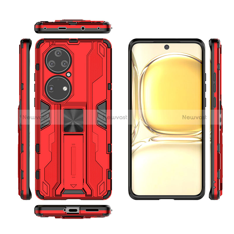 Silicone Matte Finish and Plastic Back Cover Case with Magnetic Stand KC2 for Huawei P50 Pro