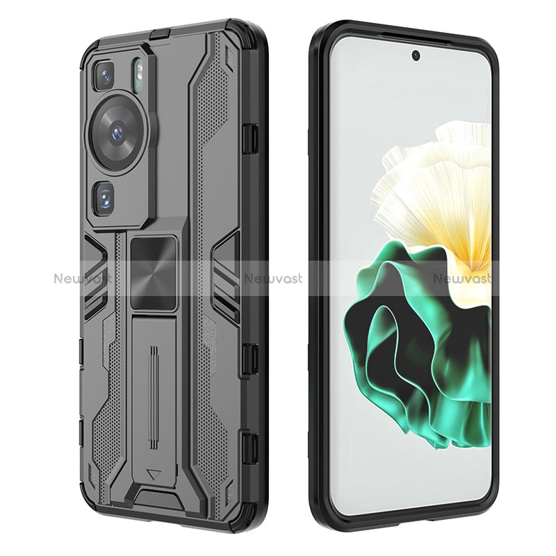 Silicone Matte Finish and Plastic Back Cover Case with Magnetic Stand KC2 for Huawei P60 Pro