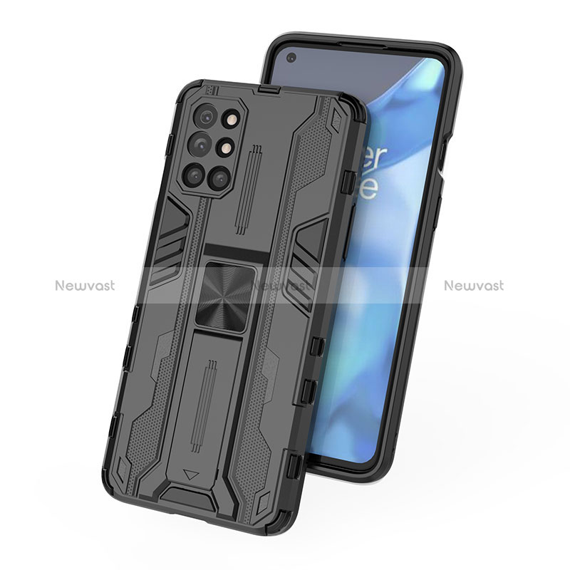 Silicone Matte Finish and Plastic Back Cover Case with Magnetic Stand KC2 for OnePlus 9R 5G