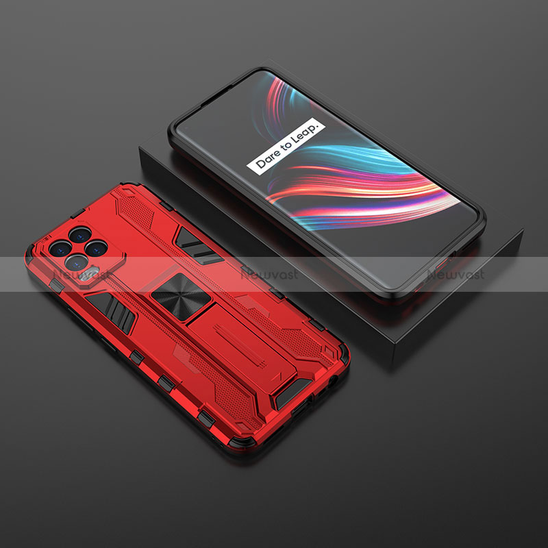 Silicone Matte Finish and Plastic Back Cover Case with Magnetic Stand KC2 for Realme 8 4G Red