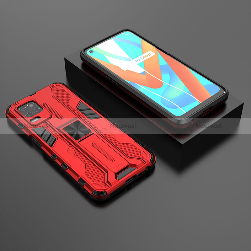 Silicone Matte Finish and Plastic Back Cover Case with Magnetic Stand KC2 for Realme 8 5G Red