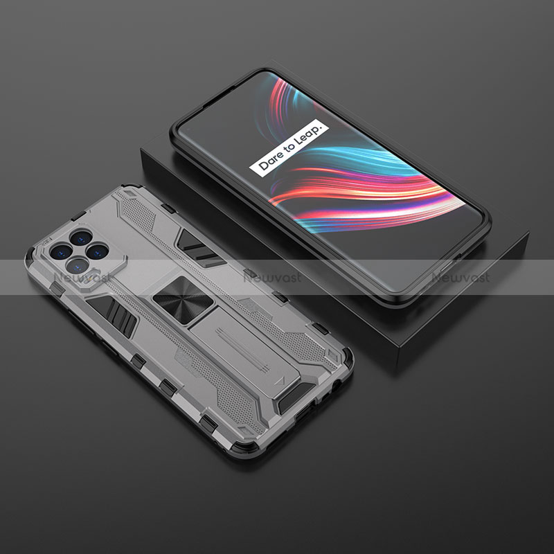 Silicone Matte Finish and Plastic Back Cover Case with Magnetic Stand KC2 for Realme 8 Pro Gray