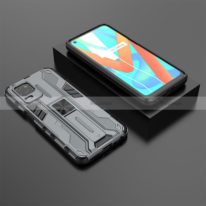 Silicone Matte Finish and Plastic Back Cover Case with Magnetic Stand KC2 for Realme 8s 5G