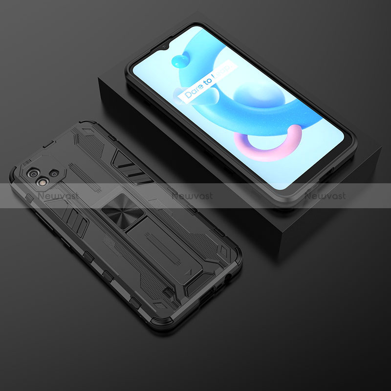 Silicone Matte Finish and Plastic Back Cover Case with Magnetic Stand KC2 for Realme C11 (2021)