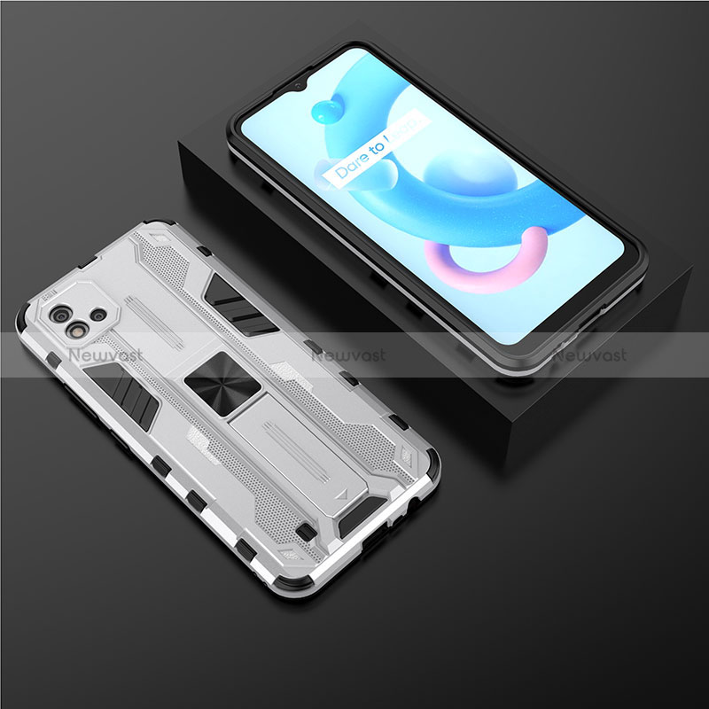 Silicone Matte Finish and Plastic Back Cover Case with Magnetic Stand KC2 for Realme C11 (2021)